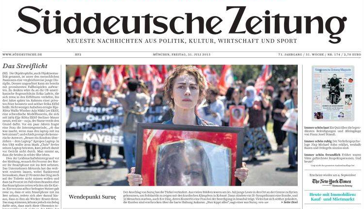 Portada del periódico alemán Süddeutsche sobre el atentado de Suruç